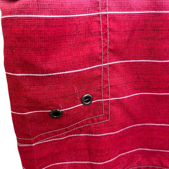 Unitop | Red Pink Colorblock Lined Swim Trunks Size 38 Striped Drawstring - Picture 3 of 6